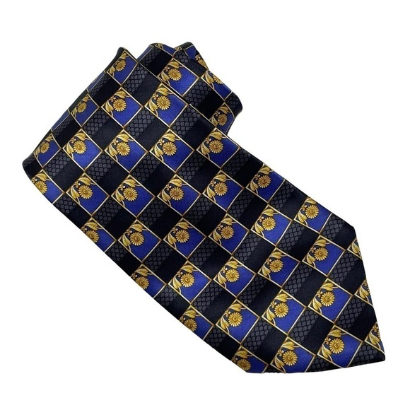 Lanvin Paris Italy Necktie Blue Yellow Floral Designer 4" Long Vintage